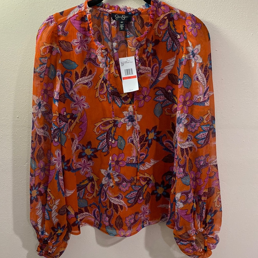 JESSICA SIMPSON ORANGE FLORAL BLOUSE